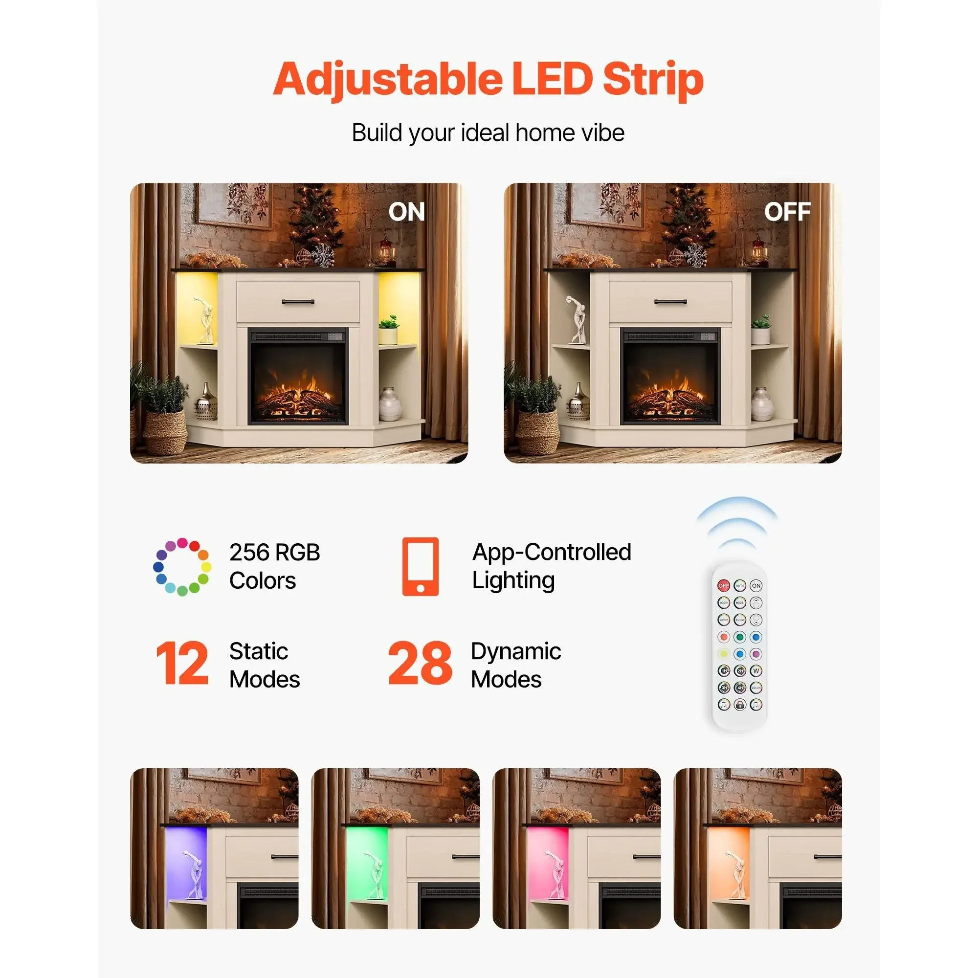Led Fireplace, 50-Inch, Wood - detail 12