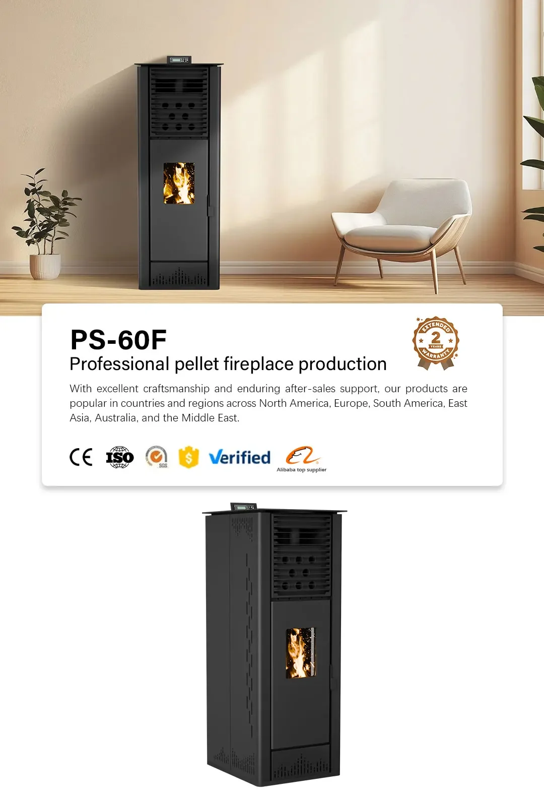 Ps-60 Pellet Stove, Carbon steel - detail 2