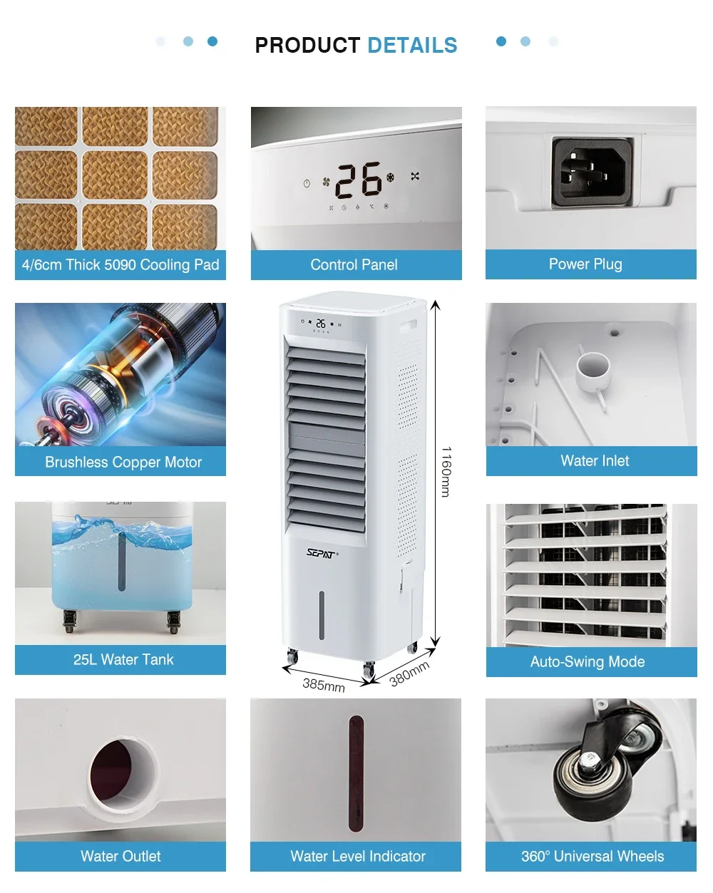 Mobile Air Cooler, SEPAT, 25L, Plastic, Portable - detail 10
