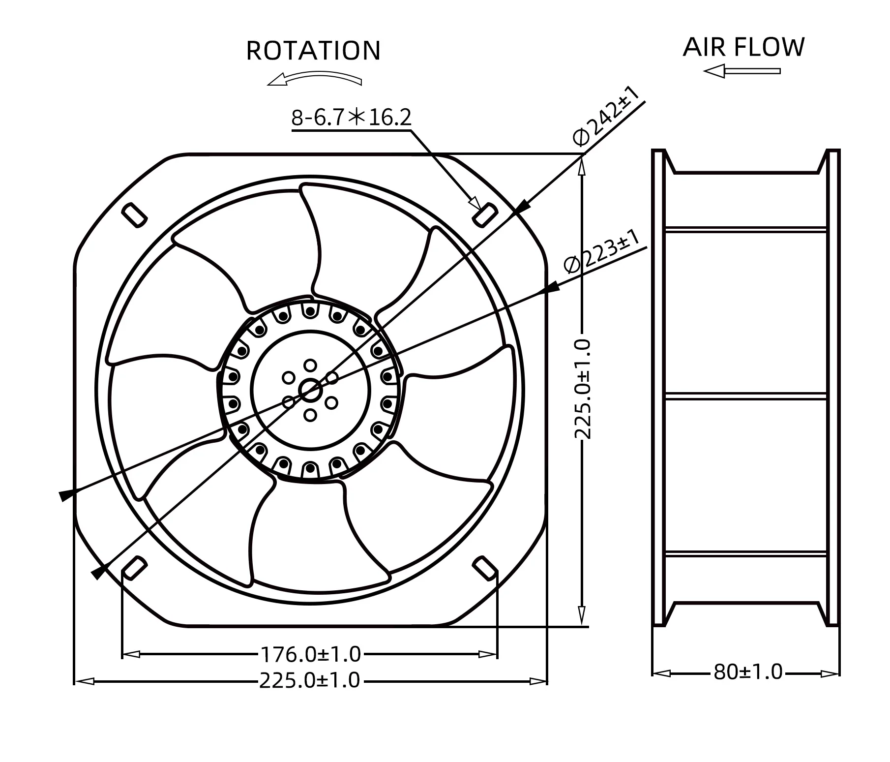 Axial Fan, GX22580, 225*225*80mm, AC220V, Copper - detail 6