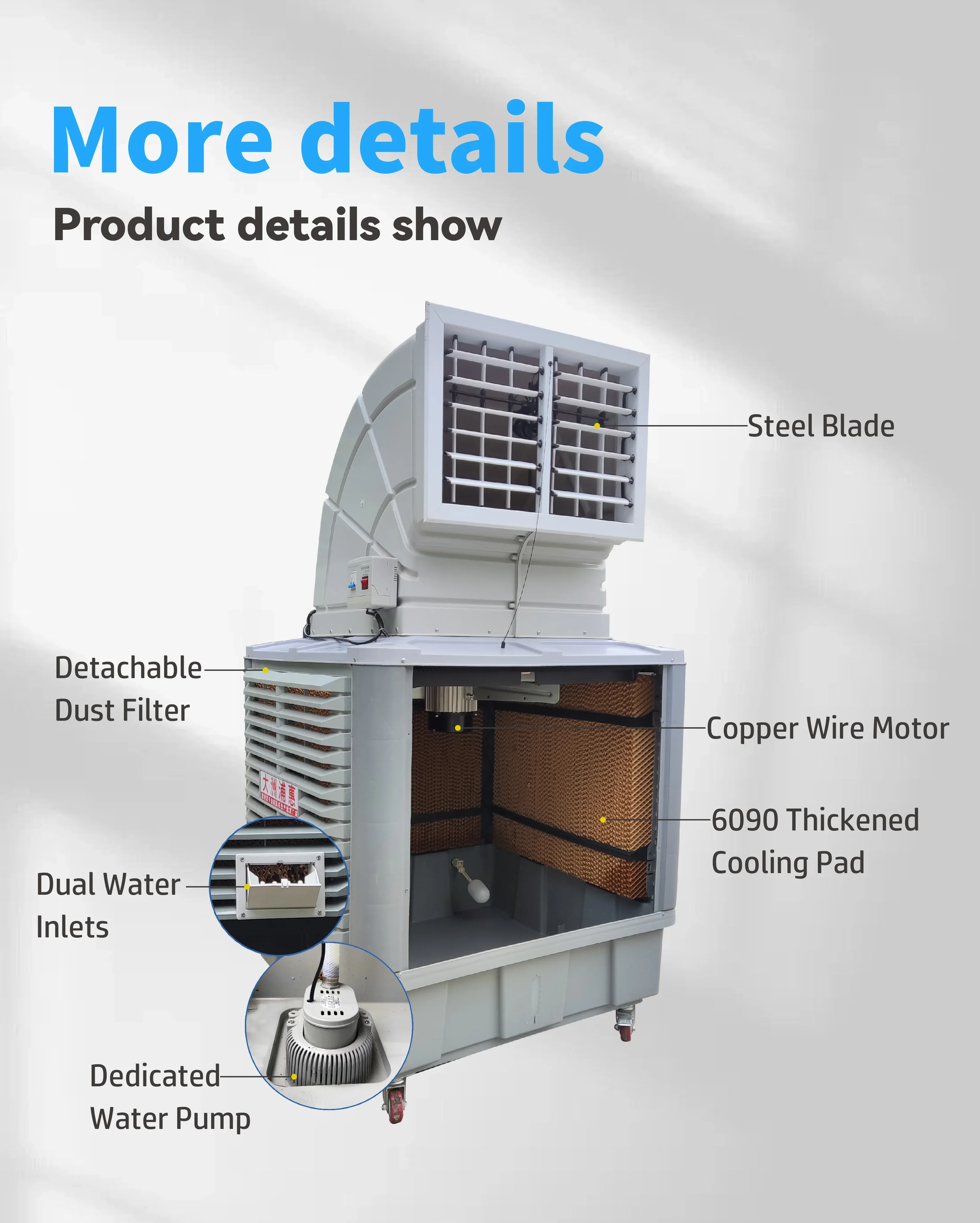 Industrial Water Cooled Portable Air Cooler, Eco-Friendly, Floor Standing - detail 8
