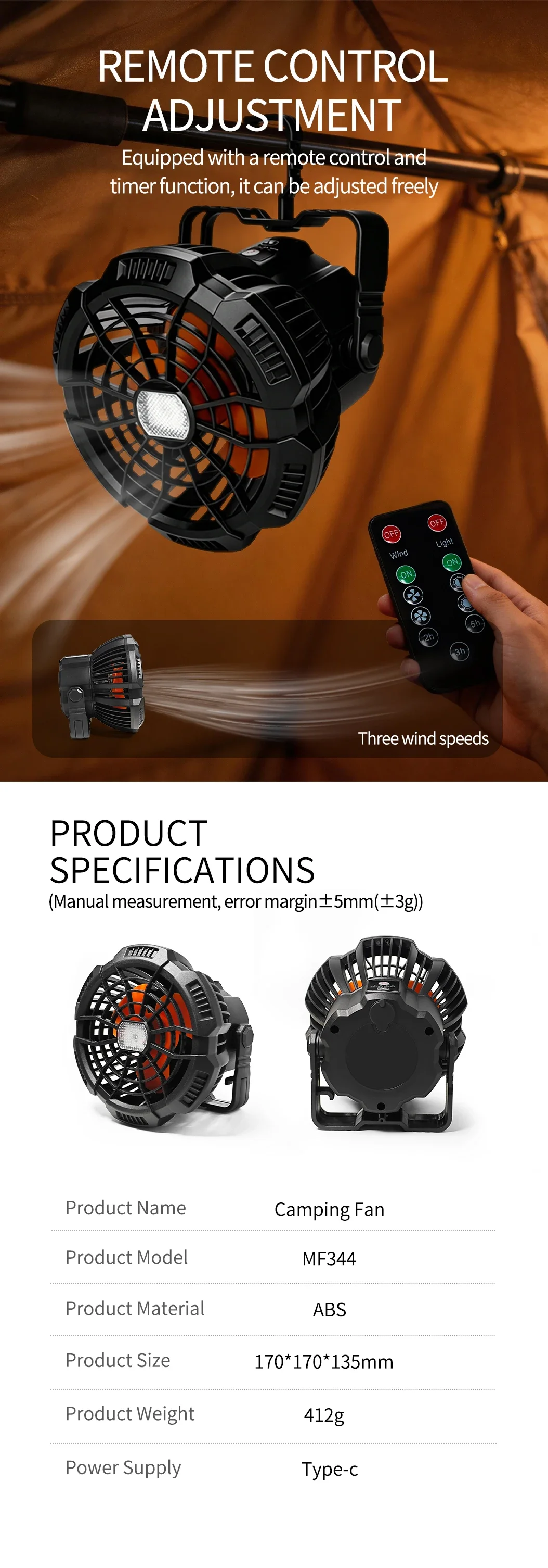 Portable Outdoor Camping Fan, 5 V, Battery - detail 6