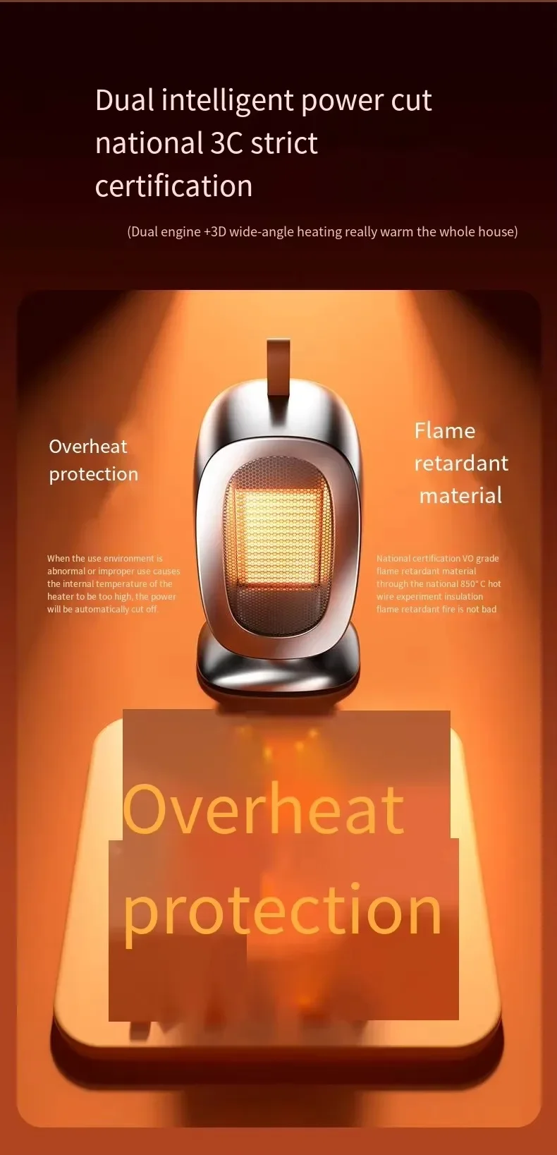 Mini Ptc Heater, Portable, 1200W, ABS - detail 16