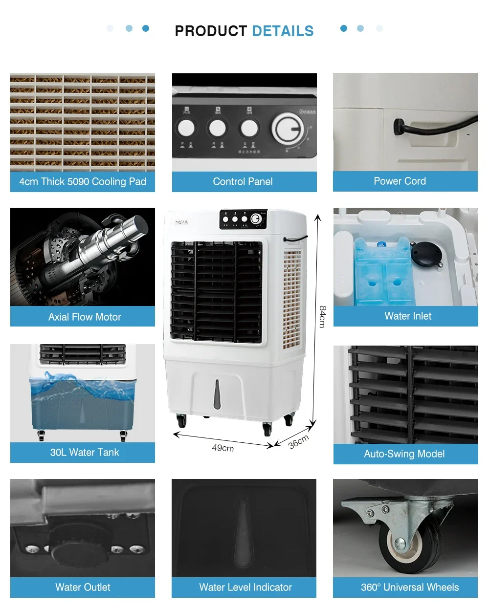 Evaporative Air Cooler, Portable, 230V, 30L - detail 10