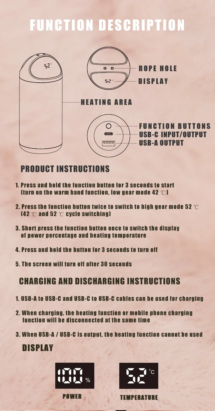 Hand Warmer, 10000mAh, 5V, USB-A, Portable - detail 20