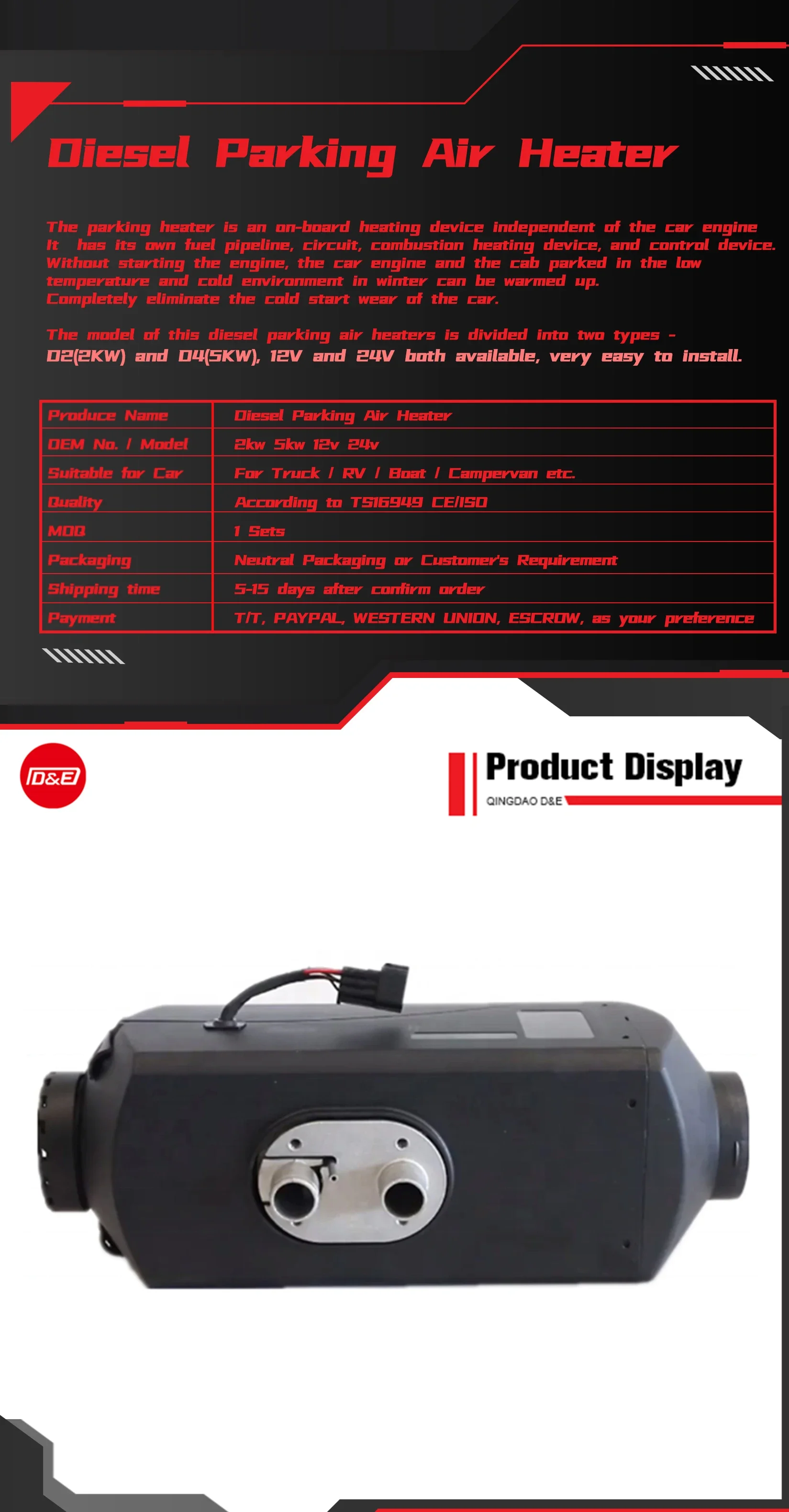 Air Diesel Heater, 2kw, 5kw, 7kw, 12v - detail 10