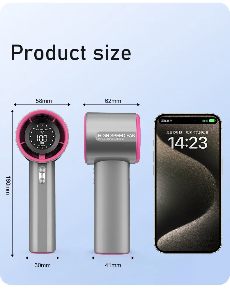 Battery-powered Handheld Fan, Portable, LCD, 100-Speed - detail 10