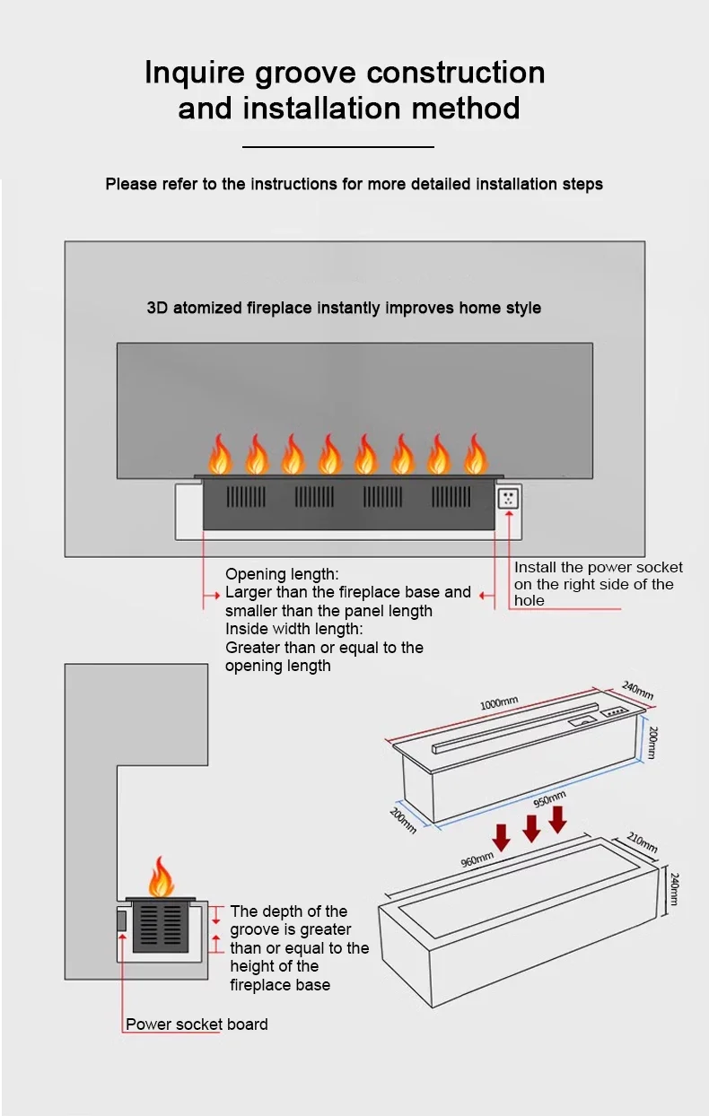 Electric Fireplace, LED, 200W, CR steel - detail 14