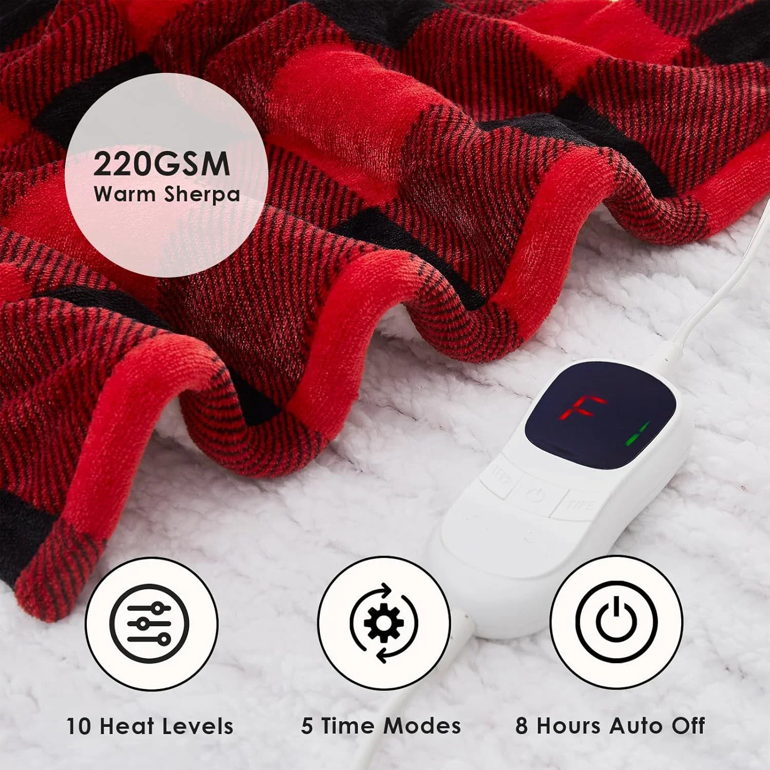 Heated Throw Fleece Blanket, 180x160, 100%, Portable - detail 12