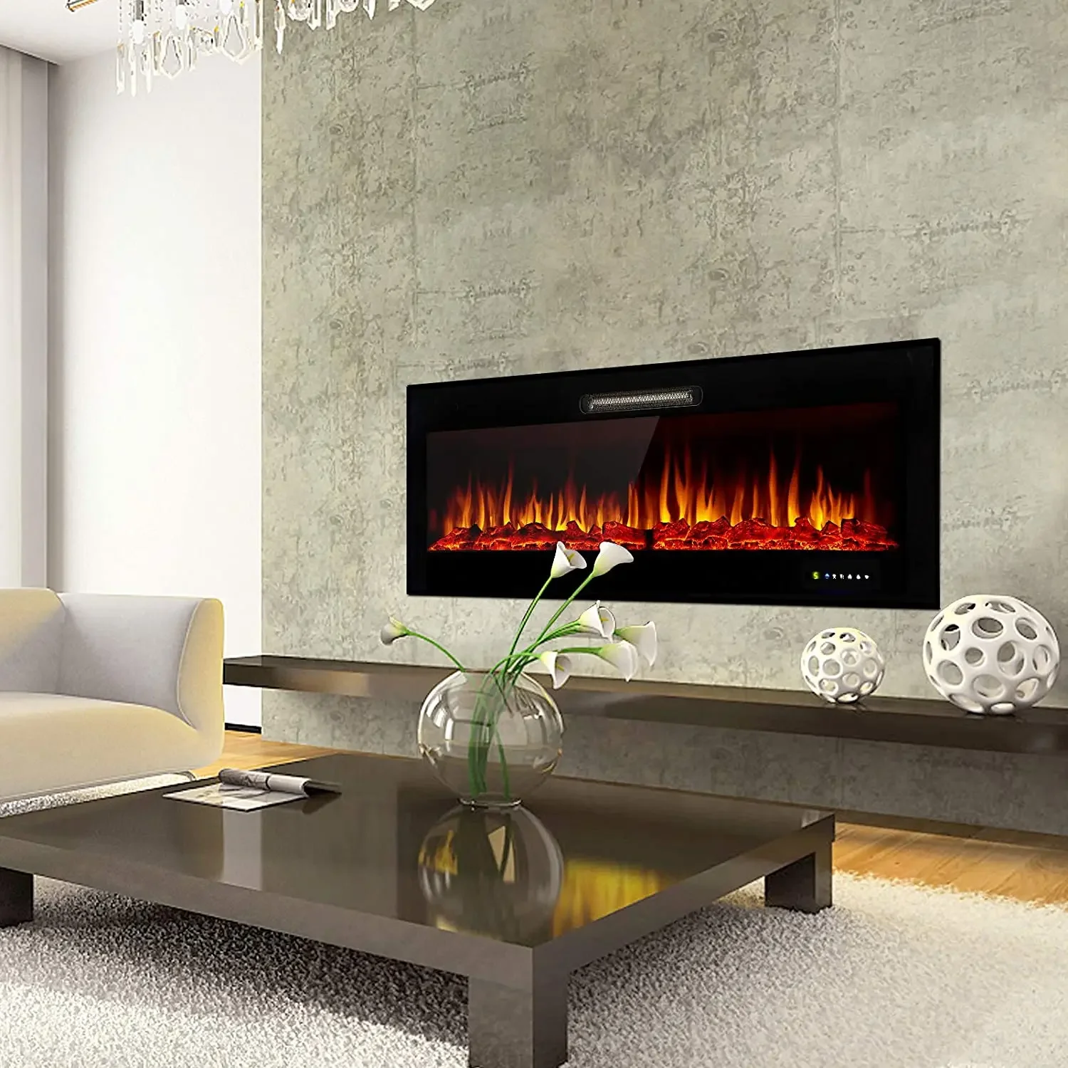 Electric Fireplace, Wall, 750~1500W, Steel+Glass - detail 6