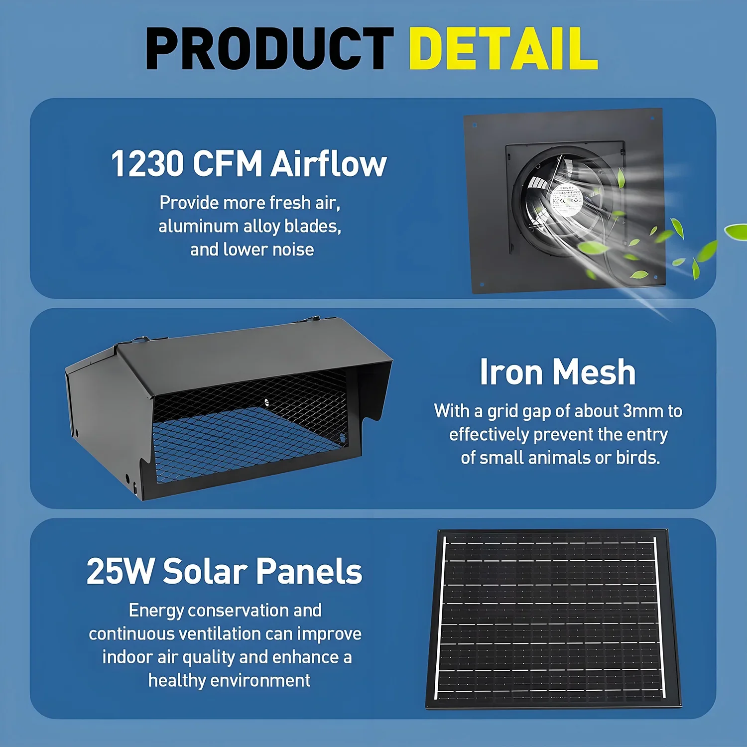 Ventilation Attic Exhaust Fan, Solar, Roof, 25W, 12V - detail 14