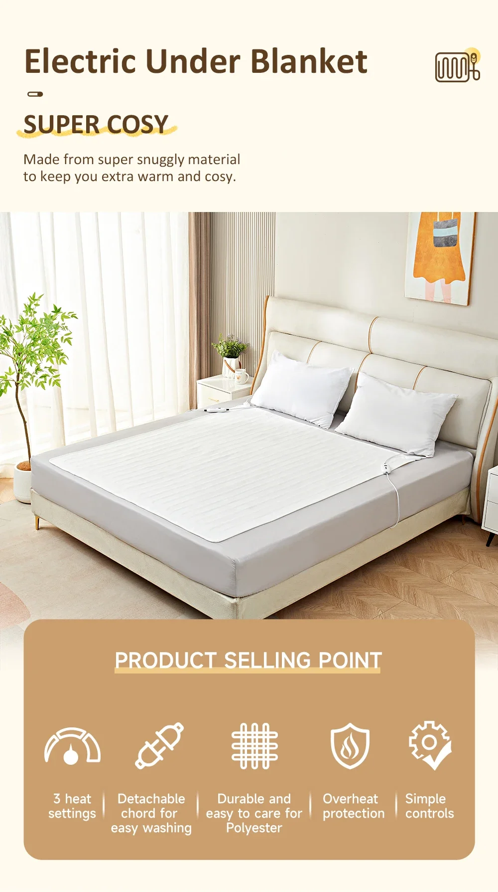 Electric Heating Blanket, 220V, 60, Polyester - detail 2