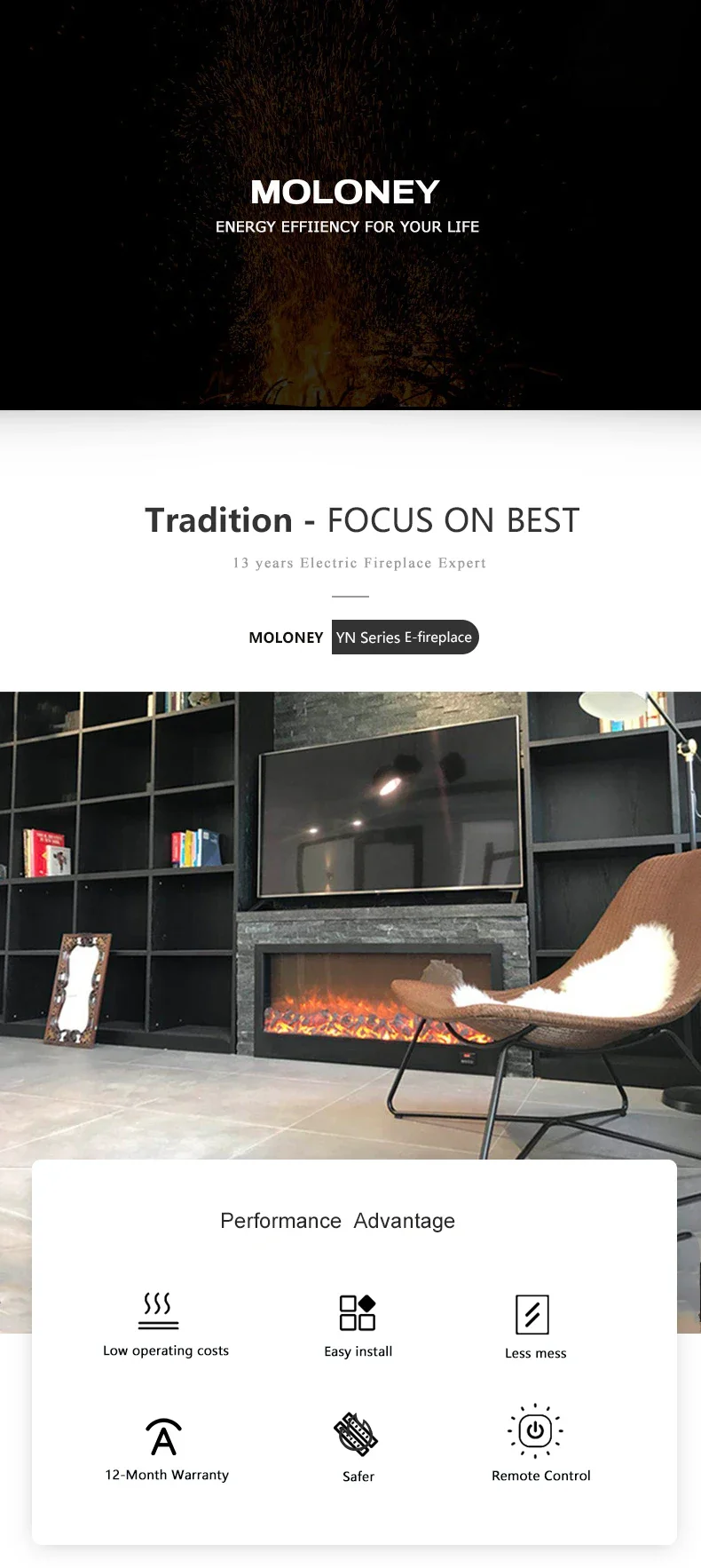 Electric Fireplace, 50inch, wall - detail 2