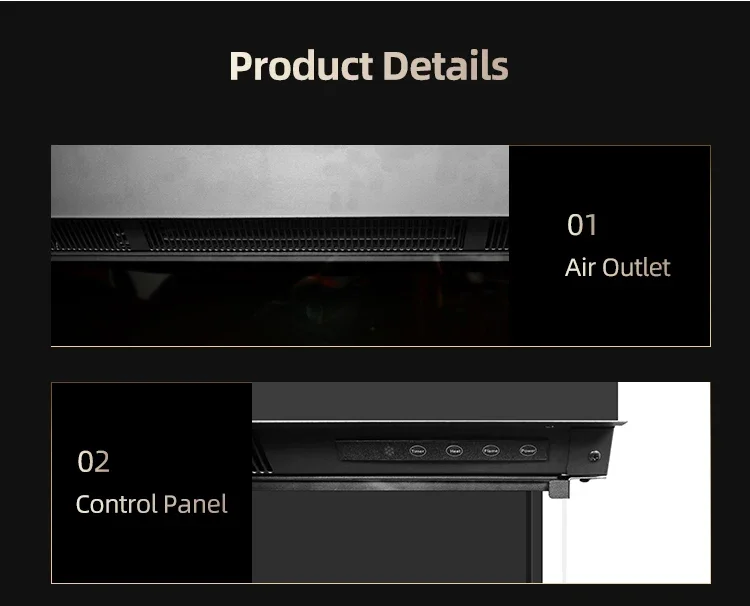 Electric Fireplace, YIKA, 900W, Log set+glass panel - detail 20