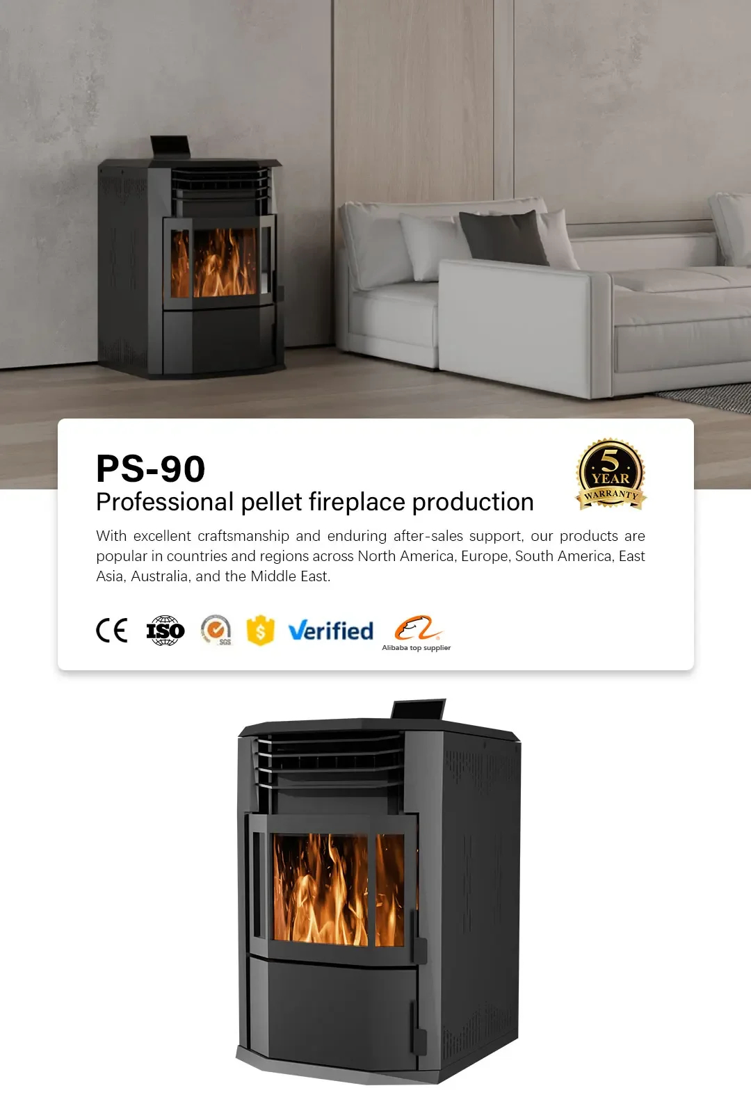 Burner Biomass Pellet Stove, 10kW, 10 KW, Carbon steel - detail 4