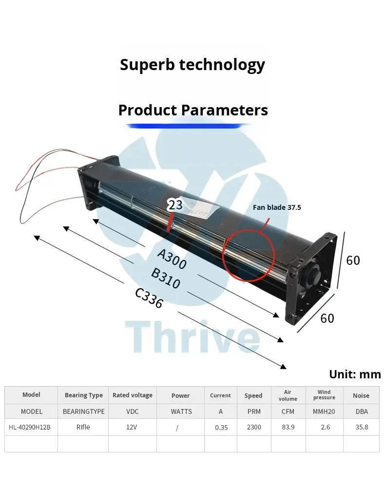 Cross Flow Fan, HL-40290H12B-High, 12V, 2-Year - detail 2