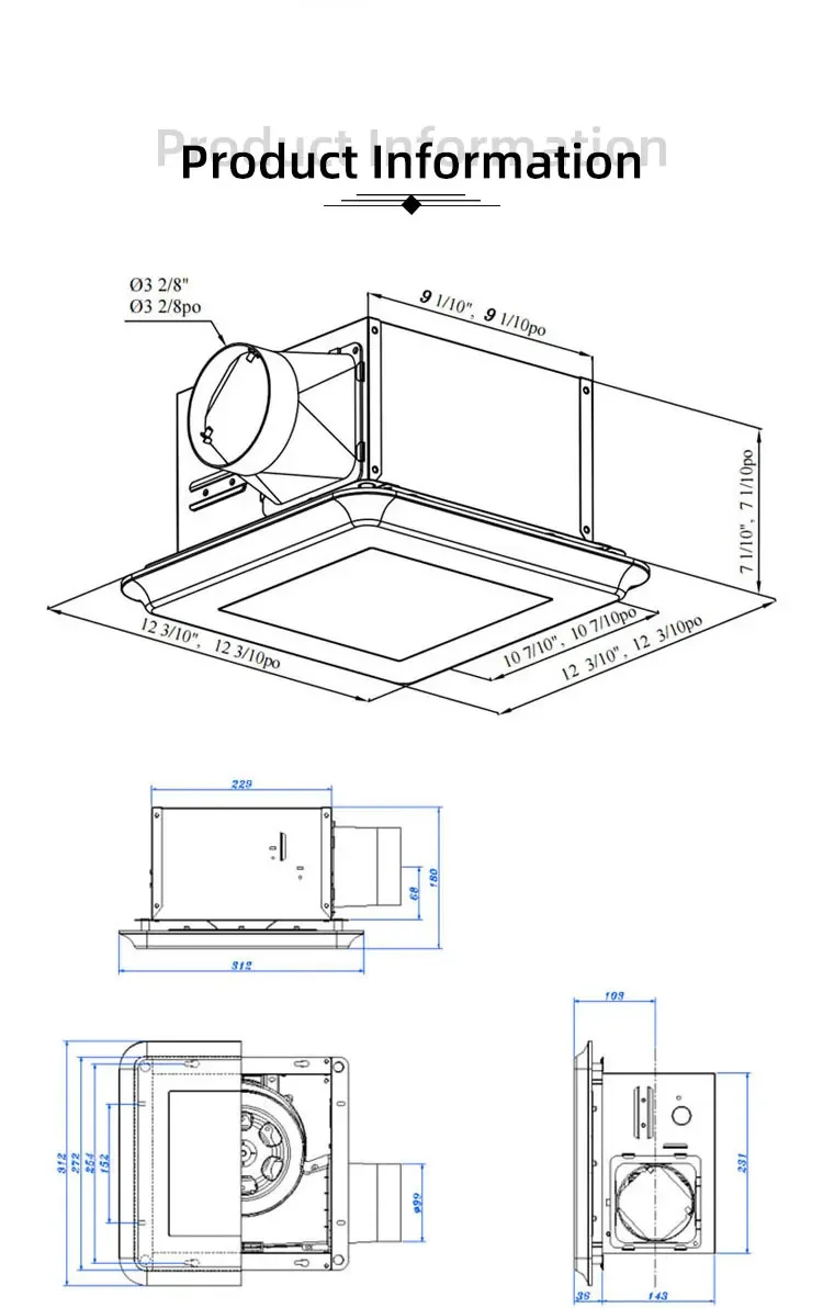 Bathroom Ventilation Exhaust Fan, 50-80-100, CFM, Ceiling - detail 16
