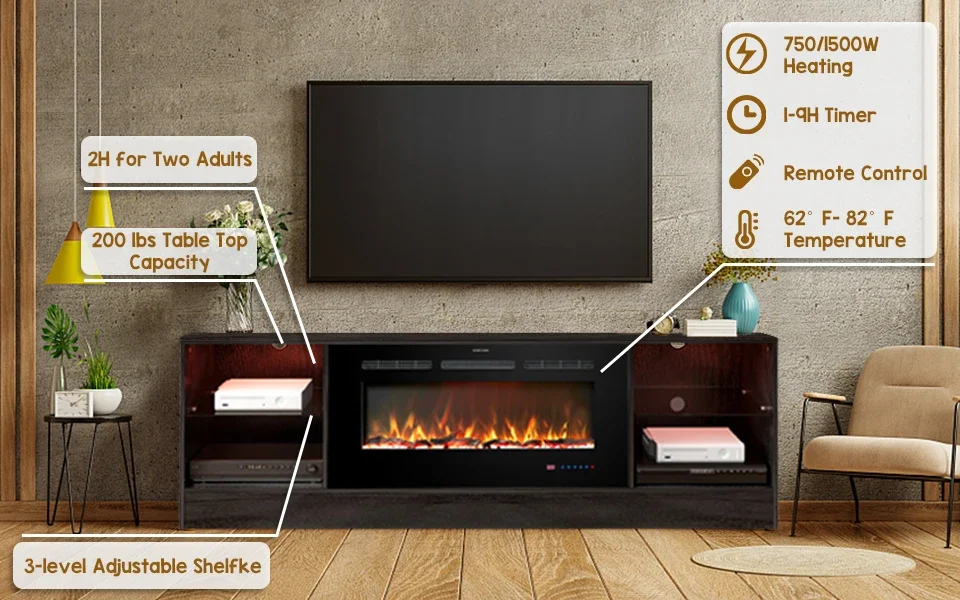 Electric Fireplace, 72", 36", LED - detail 2