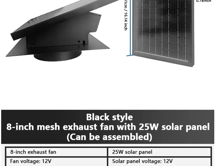 Ventilation Attic Exhaust Fan, Solar, Roof, 25W, 12V - detail 18