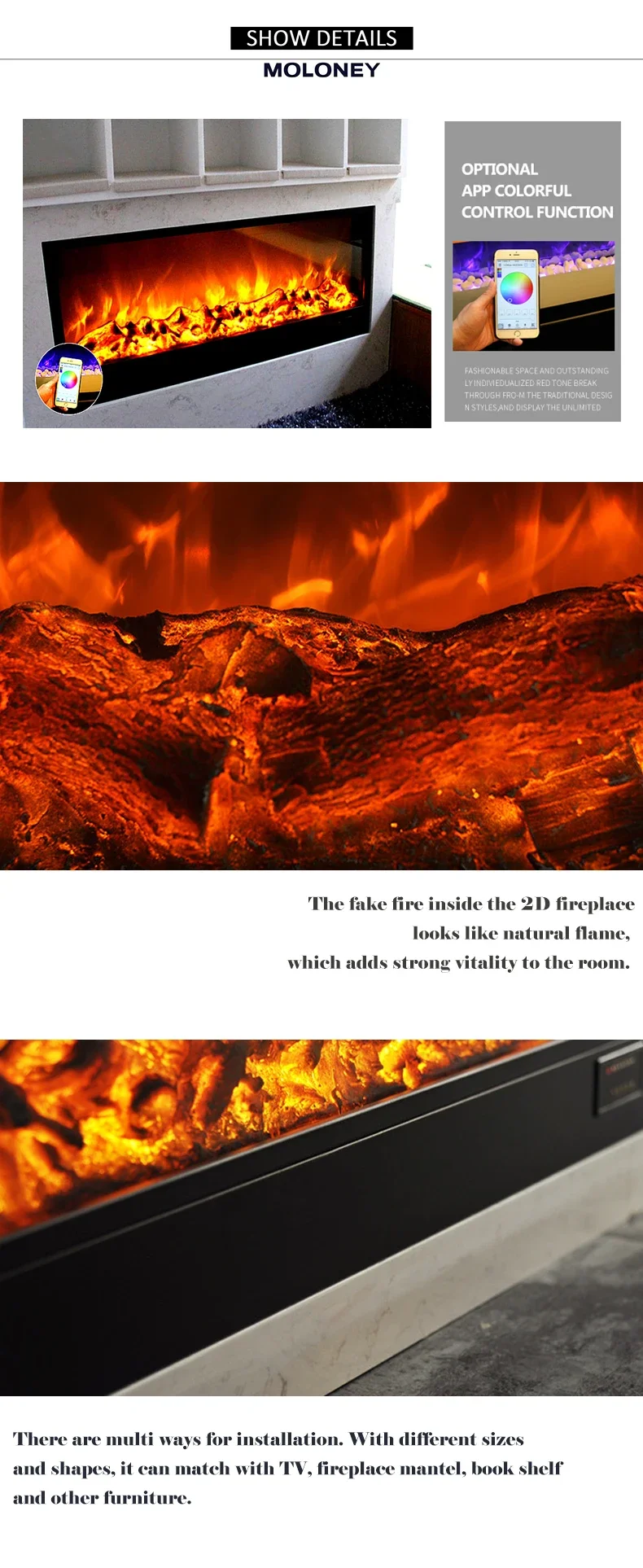 Electric Fireplace, 60''70''79''Inch, Wall - detail 6