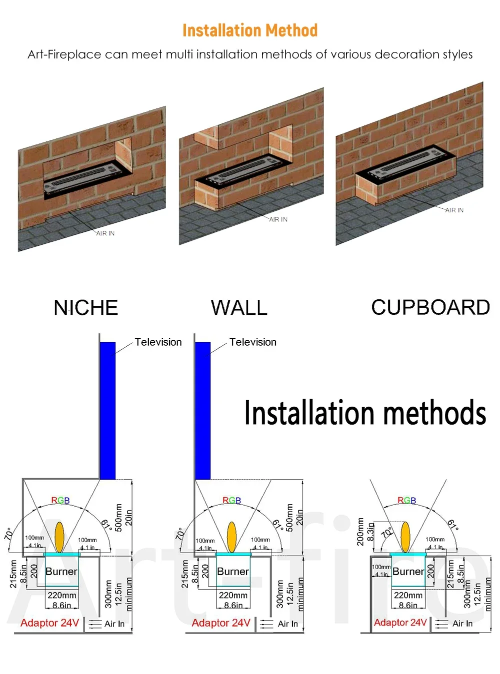 Electric Fireplace, 800-2000mm, 3D, Steel - detail 38