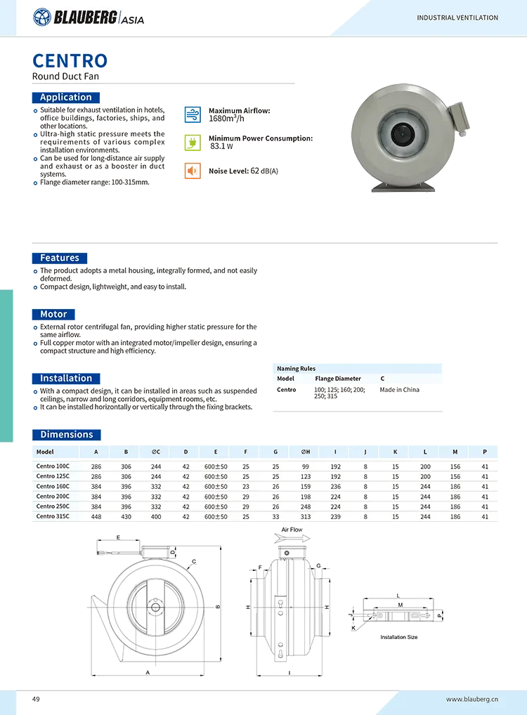 Centrifugal Fan, 230V, 160C, Stainless, Steel - detail 2