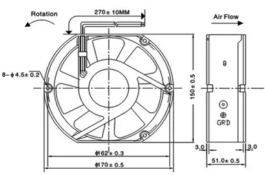 Axial Cooling Fan, 172mm, 12V/24V/48V, Aluminum, 172x150x51mm - detail 10