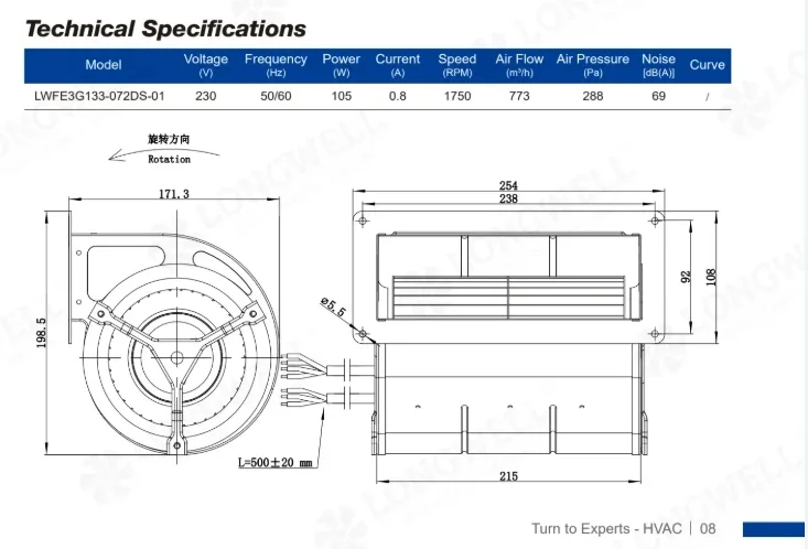 Temperature Blowing Fan, LONGWELL, 133mm, Centrifugal - detail 6